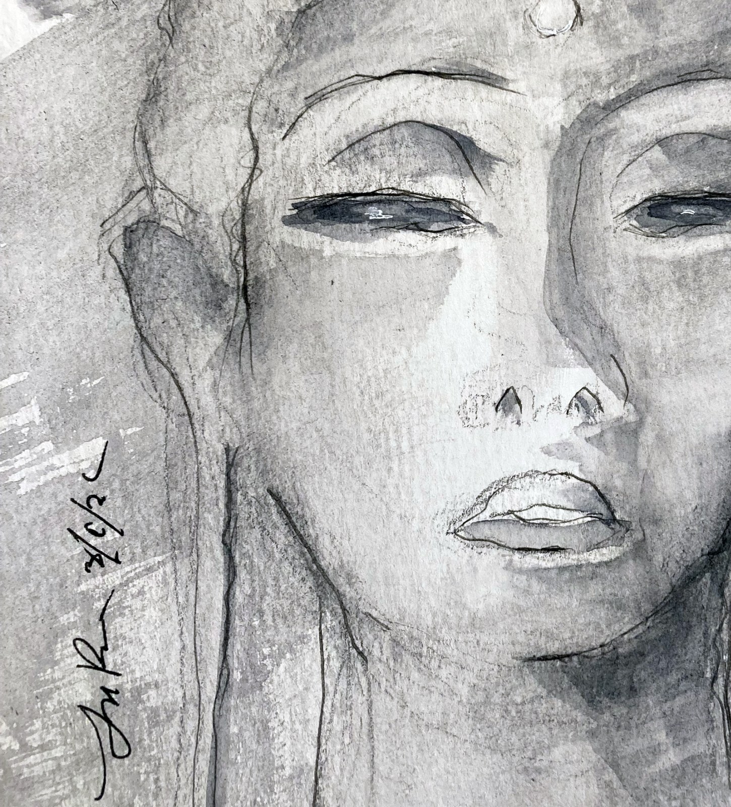Close detail of Tara, a contemplative portrait